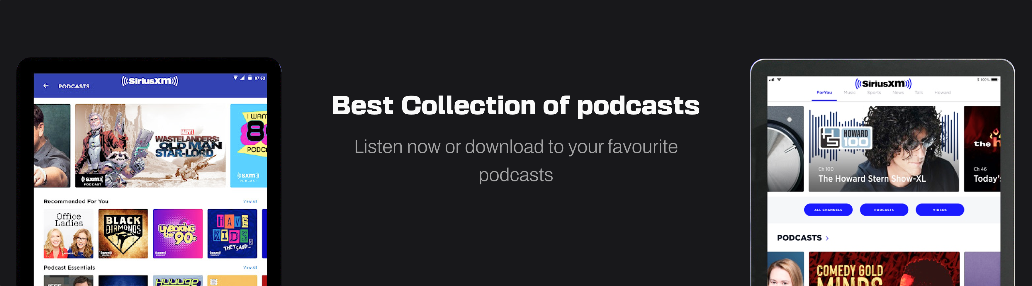 SiriusXM podcast collection interface